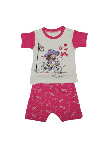 Комплект от блузка с момиче и панталонки в циклама