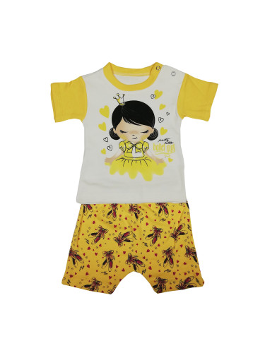 Комплект от блузка с момиче и панталонки в жълто