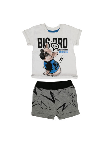 Детски комплект от къси панталонки и блузка/тениска в бяло с кученце