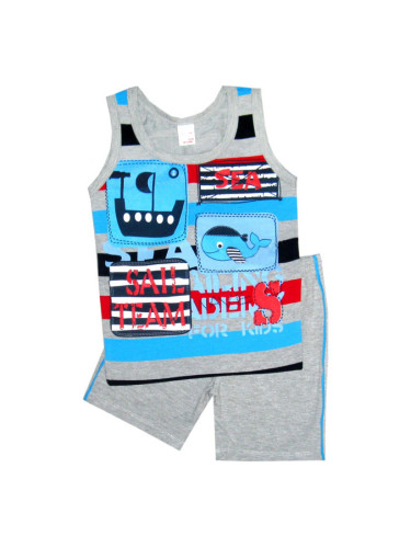 Комплект от потник и панталонче с картинки в сиво