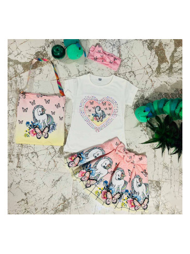 Комплект за момиче от 4 части от блузка/тениска, пола , чантичка и ле