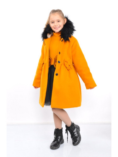 Зимно детско палто в горчица с качулка