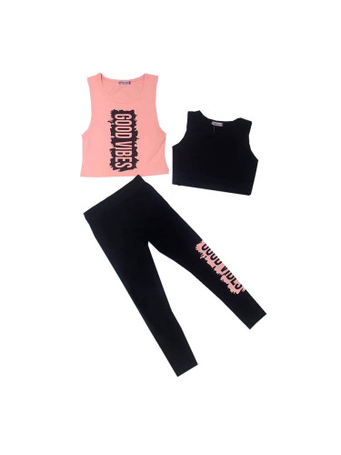 Летен детски комплект от 3 части потник в прасковено,бюстие и клин в 