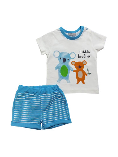 Комплект от тениска в бяло и панталонки в светлосиньо