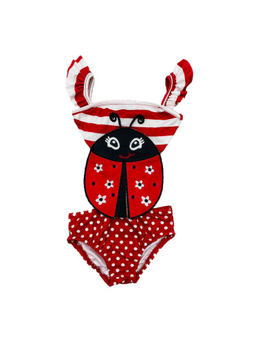 Детски бански в червено с калинка