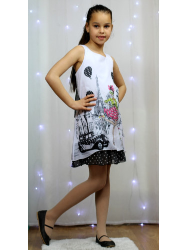 Детска лятна рокля в бяло с Париж и черни точки 453143