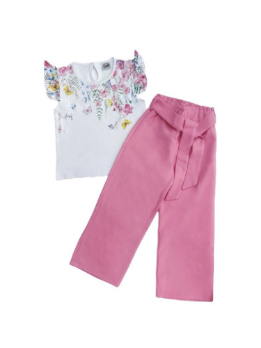 Детски комплект от панталон с висока талия и блузка на цветя с къс рък