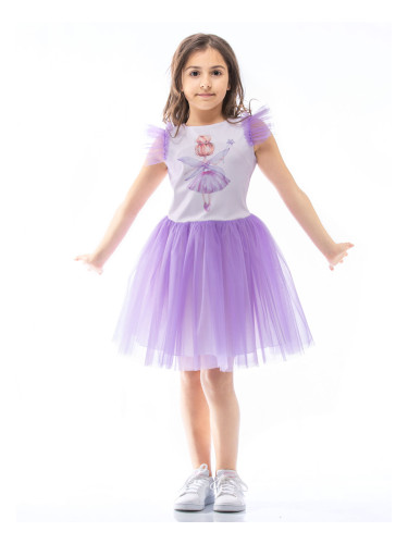 Детска официална рокля с момиченце и тюл в лилаво