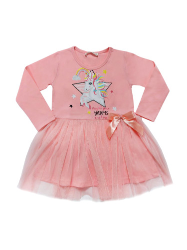 Детска рокля в прасковено с Пони/Еднорог и тюл 4664445