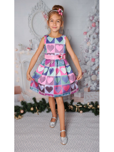 Официална детска рокля без ръкав на сърца с коланче 255С
