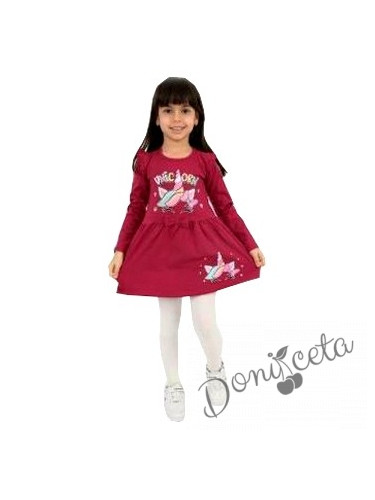 Детска рокля в бордо с Пони/Еднорог 715612