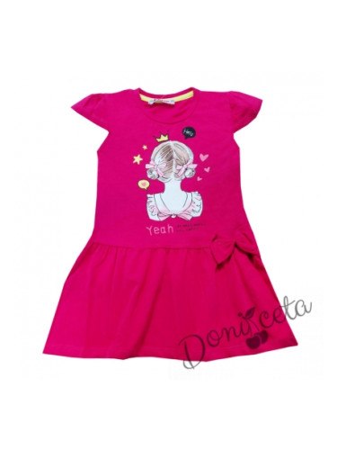 Ежедневна детска рокля с къс ръкав в малина с момиче