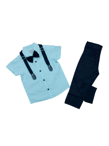Комплект от риза в светлосиньо, панталон в тъмносиньо, папийонка и тир