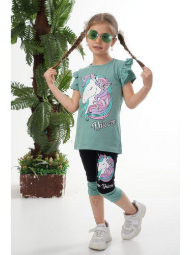 Комплект за момиче от тениска в мента с Пони/Еднорог 