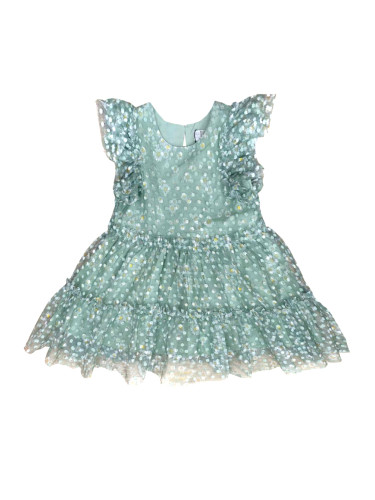 Ежедневна детска рокля с къс ръкав тюркоаз/мента на цветя 9465611