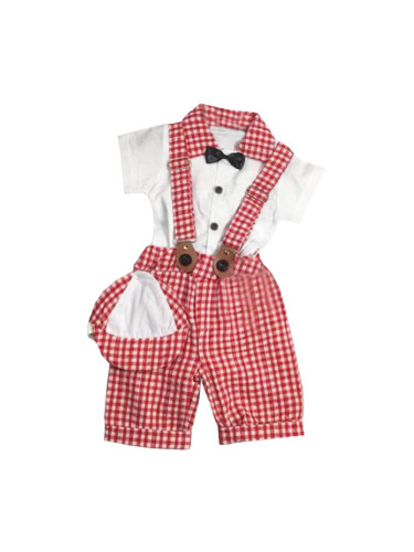 Комплект от боди-риза с къс ръкав в бяло, къси панталони, тиранти и па