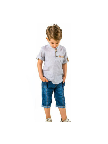 Комплект от риза с къс ръкав в сиво и къси дънки 8658678