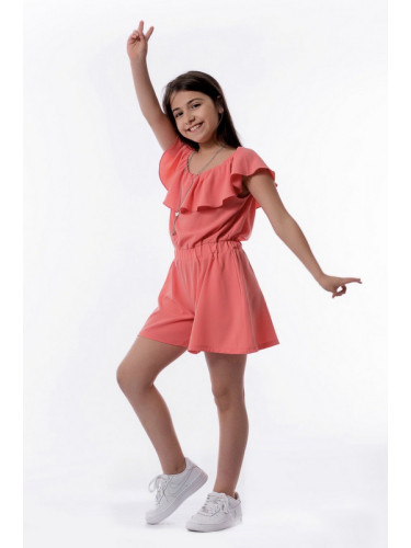 Летен къс гащеризон за момиче в цвят корал