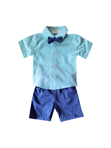 Бебешки комплект от риза в тюркоаз и къси панталони в синьо 8332423