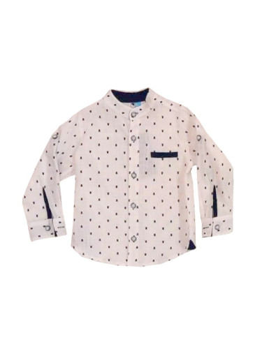 Официална детска риза с дълъг ръкав в бяло с имитация на джоб