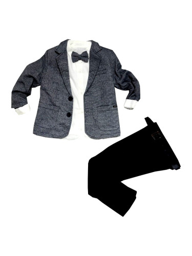 Официален костюм за момче от сако в сиво и панталон в черно