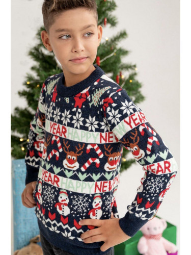 Детски коледен пуловер в тъмносиньо и бяло за момче 6777369