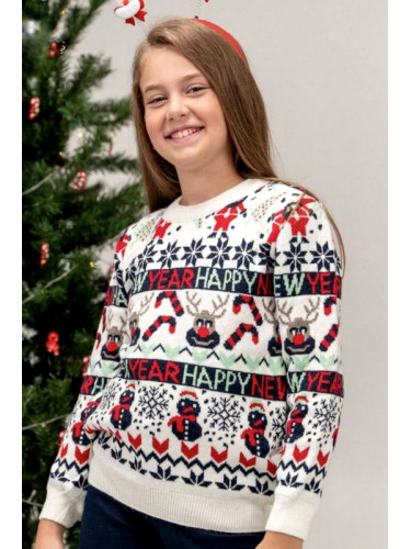 Детски коледен пуловер в бяло и червено за момиче 6741125