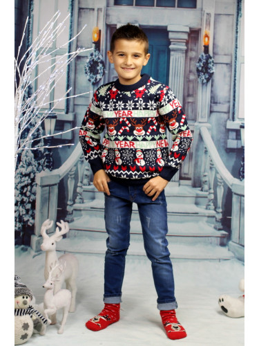 Детски пуловер в тъмносиньо и бяло за момче 