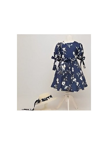 Детска рокля на цветя с тъмносиньо и капела Амада