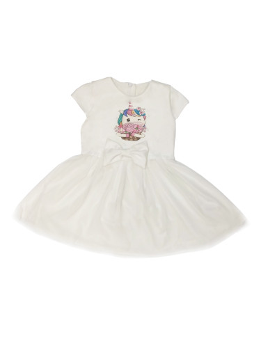 Бебешка рокля в екрю и апликация еднорог с къс ръкав и тюл