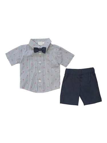 Комплект от риза с къс ръкав и къси панталонки в тъмно синьо