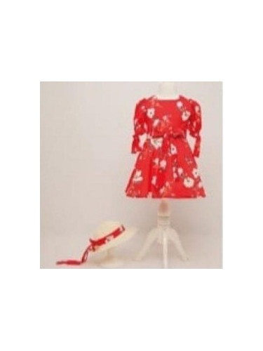 Детска рокля на цветя в червено и капела Амада 45657745