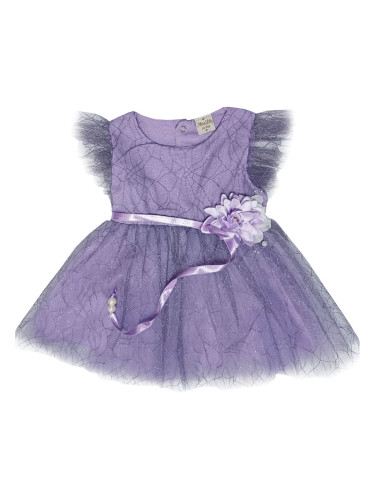 Официална детска рокля Естер - с дантела и тюл в лилаво с коланче от с