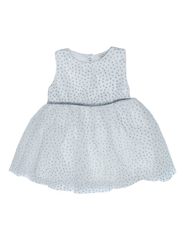 Официална детска рокля без ръкав Зоя - с тюл и брокатени 3D точки в бя