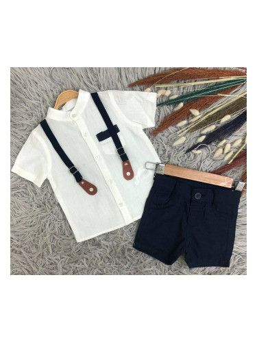 Комплект от панталон и тиранти в тъмносиньо, риза в бяло с джобче 5578