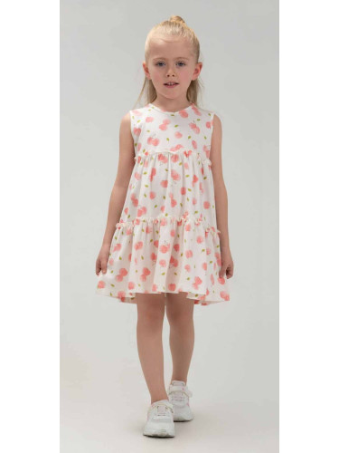 Ежедневна детска рокля без ръкав в бяло с череши в прасковено