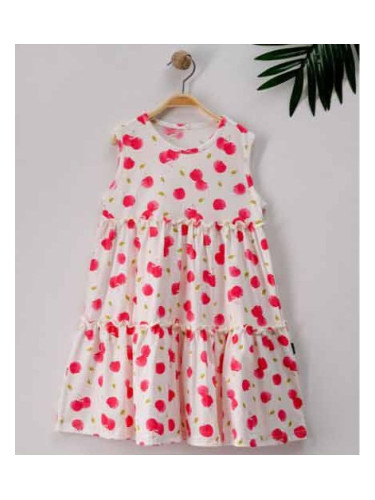 Ежедневна детска рокля без ръкав в бяло с череши в цвят малина