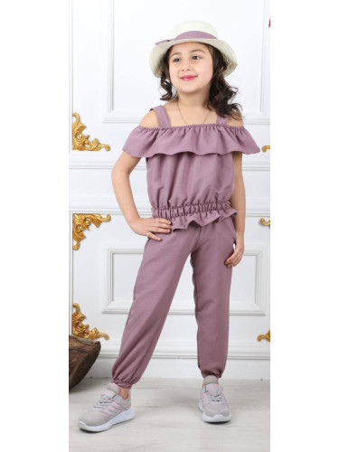 Летен детски комплект за момиче от 3 части - блузка с презрамки, панта