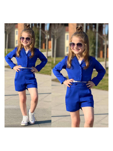 Детски сет за момиче в тъмно синьо от къси панталонки с джобчета, късо