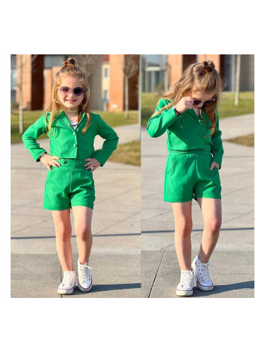 Детски сет за момиче в зелено от къси панталонки с джобчета, късо сако