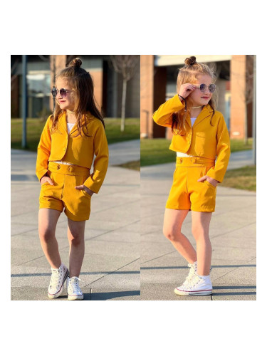 Детски сет за момиче в горчица от къси панталонки с джобчета, късо сак