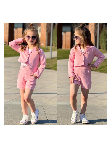 Детски сет за момиче в пудра от къси панталонки с джобчета, късо сако 