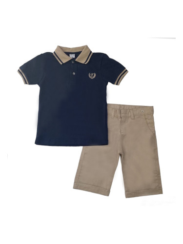 Летен компелкт за момче от риза в тъмнсиньо с къс ръкав и панталон в б