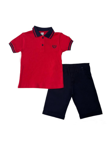 Летен компелкт за момче от риза в червено с къс ръкав и панталон в тъм