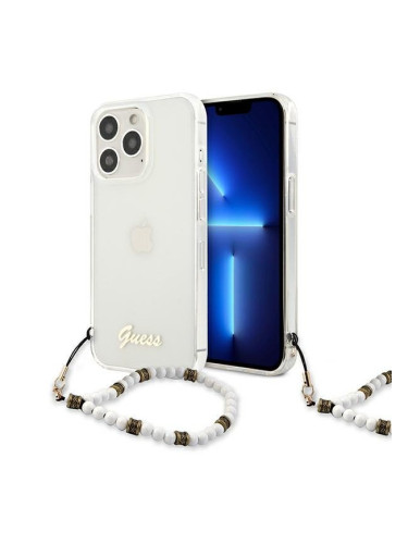 Оригинален гръб с гривна GUESS White Pearl GUHCP13LKPSWH - iPhone 13 Pro прозрачен