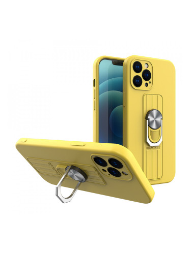 Силиконов гръб с държач-стойка Ring - iPhone 12 Pro Max жълт