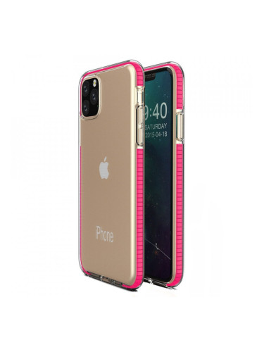 Прозрачен силиконов гръб с цветен кант Spring - iPhone 11 Pro розов