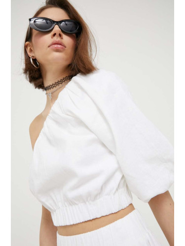 Ленена блуза Abercrombie & Fitch в бяло с изчистен дизайн