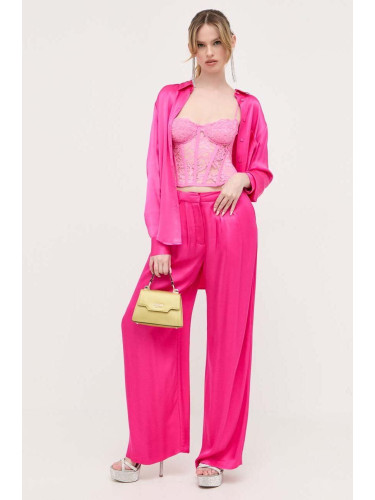 Панталон Bardot в розово с широка каройка, с висока талия