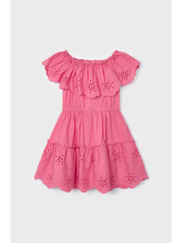 Детска памучна рокля Mayoral в розово къс модел разкроен модел